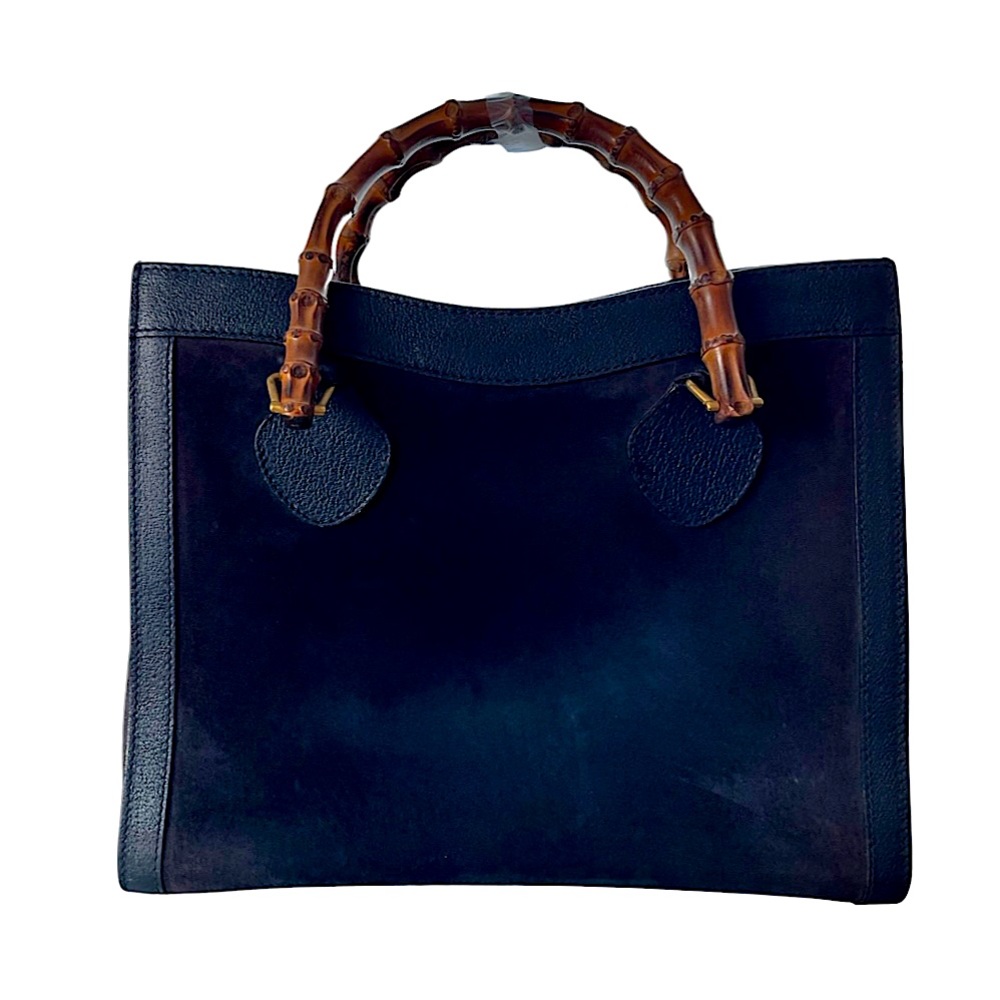Gucci Vintage Blue Suede Leather Princess Diana Bamboo Tote Bag